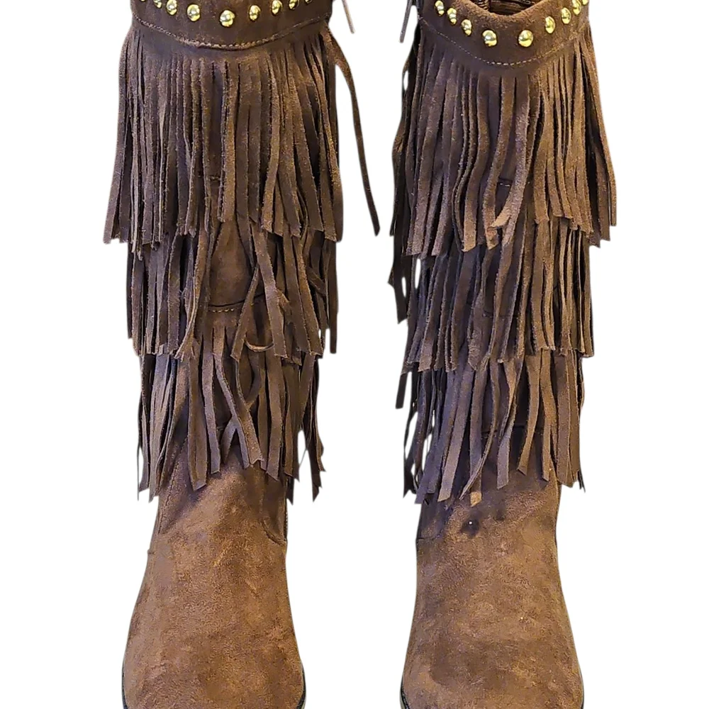Kenneth Cole Reaction Brown Knee-Hi Fringe Boots